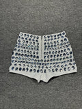New Ladies Sparkling Luxury Crystal Backless Strapless Crop Top Diamond High Waisted Skirt Empire Shorts Women Set