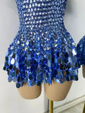 Sexy Women Short Sleeve Sparkly Sequins Stage Dress Luxury Evening Party Nightclub Performance Costume Stage Wear