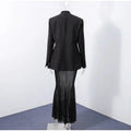 Elegant Solid Blazer Skirt Set Women Slim One Button Suit Jacket Pleated See Through Fishtail Skirts Spring Lady Party Suit