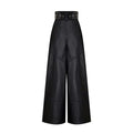 Women Fashion Faux Leather High Waist Wide Leg Loose Pants Sashes Zipper 2025 Spring Party Casual Street PU Trousers