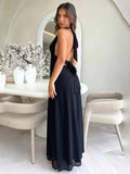 Halter Backless Maxi Dress For Women Lace Up Plunge Higt Waist Split Sexy Holiday Long Dress Elegant Club Party Vestidos