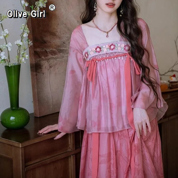 Olive Girl Romantic Jacquard Set for Ren Faire 2026 Garden Wedding Fairycore Photoshoot Everyday Wear Jacquard S-XL XS-3XL Plus Size Romantic Cottagecore Garden Party Editorial Not Costume Jacquard Set Chinese Set Chinese Heritage Fashion Women