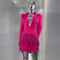 Luxury Rhinestone Sequin Pearl Glam Low Cut Suit Dress Women's Fashion Party Performance Evening Gown Vestidos De Ocasião Formal
