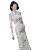 Elegant Female Qipao Dress Retro Mandarin Collar Cheongsam Sexy Mermaid Evening Party Dress Applique Vestidos De Festa