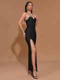 High Quality Sexy One Shoulder Shinning Diamond Bodycon Bandage Long Dress Women Fashion Celebrate Evening Party Vestido