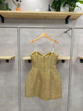 Tweed Mini Dress for Women Chain Spaghetti Strap Sweetheart Neck Pleated A Line Short Dress for Cocktail Party Homecoming