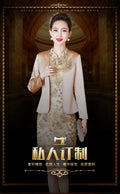 Classic Champagne Golden Mother Bride Cheongsam Dresses Chinese Embroidered Wedding Evening Dress for Women Party