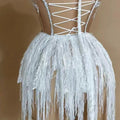 Glamorous Tassel Mesh Birthday Party Dress Stage Performance Costume Dance Waist Splicing Hip Wrap Skirt Outfit Vestidos De Gala
