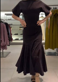 Elegant Patchwork Maxi Dress Women Solid Round Neck Short Sleeve Slim Fit Gowns Lady 2026 New Basic Evening Casual Summer Robes