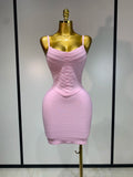 Women Sexy Backless Pink Orange Bodycon Mini Bandage Dress Simple Elegant Evening Party Luxury Birthday Nightclub Prom Dress