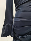 Navyblue Irregular Bodycon Dresses for Women Stand Collar Flare Sleeve High Waist Sexy Party Mini Dress Female New