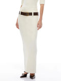 Fashion Solid Ribbed Knit Pencil Skirt Women Autumn Low Waistline Design Belt Elegant Slim Fit Long Skirt Streetwear