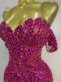 Women Birthday Party Nightclub Dancer Stage PhotoShoot Costume Sexy Sparkly Rhinestones Sequins Off The Shoulder Mesh Mini Dress
