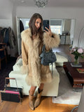 Women Shaggy Faux Fur Patchwork Mid Length Coat Lapel Open Front Long Sleeve Vintage Coats Elegant Winter Warm Outerwear 2026
