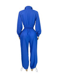 Casual Sporty 2 Piece Set Women Patchwork Tracksuit Full Sleeve Zip Crop Jacket+Shirring Pants Basic Trend Streetwear