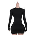 Hollow Shirring Sexy Dress Women Hipster Full Sleeve Coquette Midnight Party Clubwear Stretch Skinny Mini Bodycon