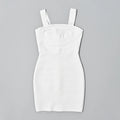 Summer Pure White Vintage Bandage Dress Mini Spaghetti Classic Slash Bustier Birthday Dress Office Lady Vestidos