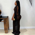 Sexy Sheer Lace Dress Women One Shoulder Cape Sleeve Evening Party Night Out Backless Prom Bodycon Maxi Dress Robe Femme