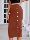 Winter Office Brown Mid Calf Button Bandage Pencil Skirt Long Bodycon Women Split Wholesale XL High Quality Club Skirt