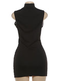Metal Hollow Dress Woman Sexy Patchwork Summer O-Neck Sleeveless Skinny Peach Hip Midnight Club Party Mini Bodycon