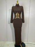 New Sexy Mesh See Through Brown Bodycon Long Sleeve Dress Women Celebrity Elegant Evening Party Luxury Birthday Fancy Club Gown