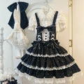 Olivegirl Sweet Dress Lolita Kawaii Vintage Women Girl Tea Party Cosplay Pink Polka Dot Lace Bow Tiered Cake Suspender Dress