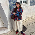 Floral Print Tie Waist Quilted Cotton Jacket  Stand Collar Loose Fit 2026 Spring Women Bohemian Vintage Daily Fashion Outerwear
