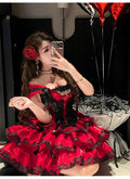 Olivegirl Sweet Lace Dress Lolita Red Cute Girl Spring High-end Women Summer Birthday Party Elegant Princess Lolita Dresses