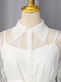 White Two Piece Set for Women Lapel Flare Sleeve Spliced Ruffles Lace Blouse High Waist Simpel Vest Dress Fairy Suit Female