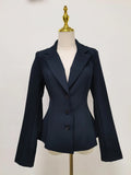 Commuting Slimming Blazer for Women Lapel Long Sleeve Spliced Button Casual Fashion Coat with Shoulders Pad Female