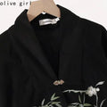 Olive Girl Red Embroidered Embroidered Jacket for Ren Faire 2026 Garden Wedding Fairycore Photoshoot Everyday Wear S-XXL XS-3XL Plus Size Hand Embroidered Dramatic Silhouette Romantic Cottagecore Editorial Not Costume Chinese Heritage Fashion Women