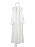 Evening Patchwork Ribbon Dress for Women Strapless Spliced Pearls Decoration Slim Fairy Mesh Maxi Dresses Female