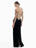 2026 New Sexy Pearl Bead Tassel Slim Long Dress Women'S Off Shoulder Straps Bodycon Maxi Dress Elegant Evening Party Gown
