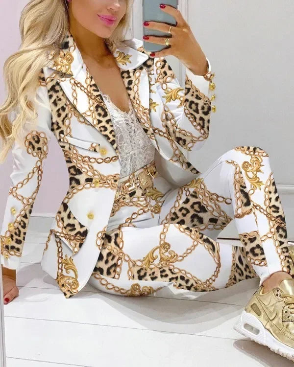 Elegant INS Paisley Butterfly Blazer Suit and Pants Two 2 Piece Set  Women 2022 Autumn Winter Street Outfit Tracksuit