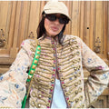 Fashion Printed Embroidery Women's Jacket Knot Button  Long Sleeves Loose Coat Chic 2026 Spring Autumn New High Street Lady Wear