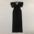 Blue Black Women Sexy Halter Off the Shoulder Crystal Ruffles Bodycon Long Bandage Dress Nightclub Party Birthday Celebrate Wear