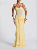 Sexy Sheer Mesh Fishtail Dress for Women Halter Sleeveless High Waist Patchwork Bandage Temperament Dresses Female