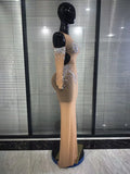 Women Sexy Off the Shoulder Mesh See Through Shining Rhinestone Bodycon Long Dress Gloves Celebrate Evening Party Cocktail Wear