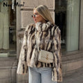 Brand Designer Zebra Strip Print Faux Fur Jacket Women Autumn Winter Stand Collar Fox Fur Coat Ins Girls Outerwear