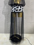 Women Sheer Mesh Rhinestone Skirt Long Tulle TrainSexy Costume For Club Party Stage ShowEvening Performance Events