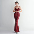 Women Strap Party Maxi Dress Sexy V Neck Evening Dress Celebrity Purple Sequin Dress Long Prom Formal Occasion  Dress