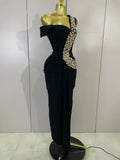 Women Elegant Shiny Diamond Sexy One Shoulder Long Bodycon Bandage Dresses Celebrity Evening Party Nightclub Wedding Guest Dress