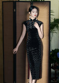 Retro Chinese Style Velvet Sleeved Qipao 2024 Spring/Summer New Slim Fashionable Women's Cheongsam Dress