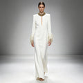 Beaded Feather Formal Evening Dress Apricot Long Sleeves Slim fit Women's Gowns Elegant Wedding Party Dress