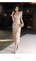 New Chinese Style Dress Halter Beads Qipao Sexy Evening Banquet Gown Women Sleeveless Robe De Soiree Bride Wedding Vestidos