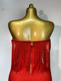 Women Sexy Strapless Tassel Off Shoulder Bandage Dress Fancy Club Celebrity Evening Party Mini Bodycon Dress Birthday Vestido