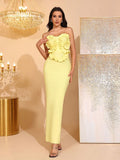 Women Ruffle Sexy Strapless Backless Long Bandage Dress Fashion Solid Sleeveless Bodycon Cocktail Party Birthday Gown