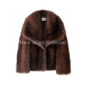 2026 Winter Exclusive Striped Faux Fur Jacket Women Overcoat Brand Blogger Fashion Fluffy Fox Fur Collar Coat Outerwear