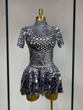 Sparkly Sequins Luxury Birthday Party Gown Short Dress Dancer Stage Performance Wear Women Sexy Nightclub Dress Festival Outfit