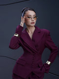 Women Solid Lapel Neck Top Pant Suit Set Elegant Full Sleeve Single Breasted Slim Coat Leg Loose Pants Suit Lady New Chic Sets